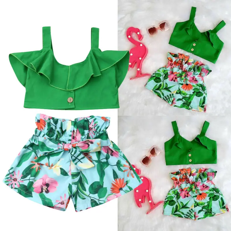 Детский укороченный топ без рукавов с цветочным принтом|Комплекты одежды для