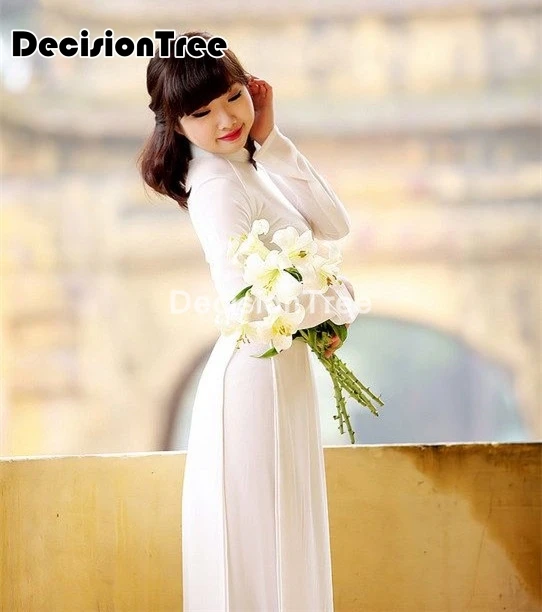 2022 white woman aodai vietnam traditional clothing robes and pants costumes improved cheongsam ethnic style | Тематическая одежда