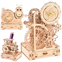 wooden 3d model puzzle game assembly mechanical gear snail hut house building lucky turntable educational toys for kids gifts