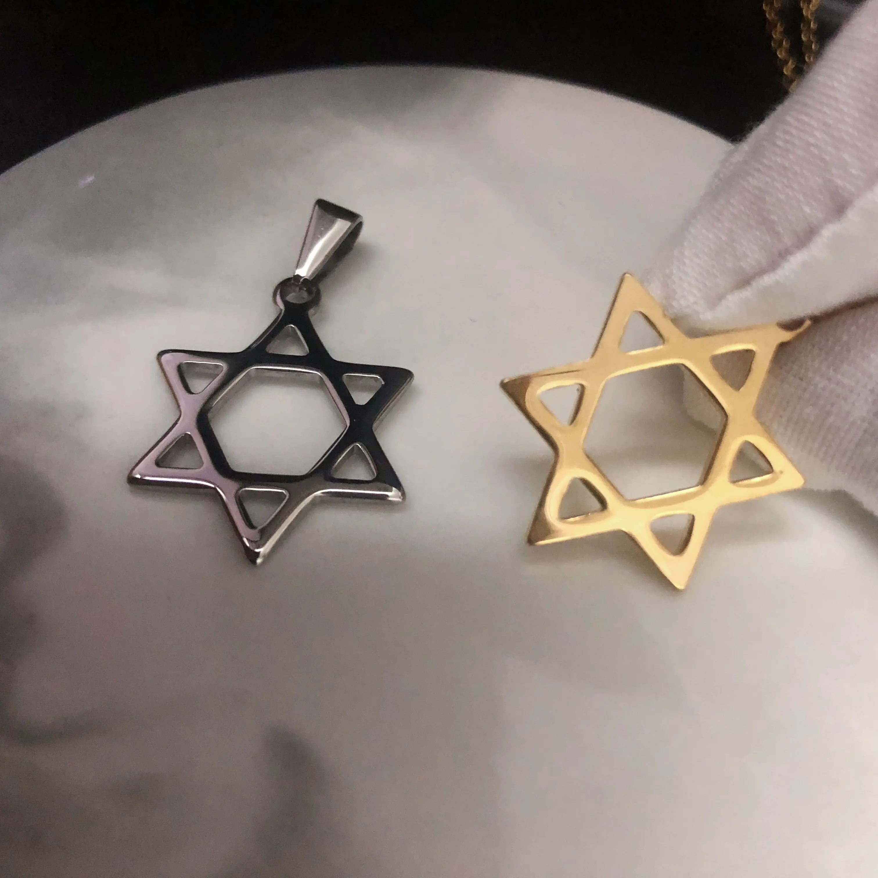 Золотая Звезда Давида кулон из нержавеющей стали цепочка с подвеской простая