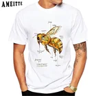 Футболка мужская с забавным принтом анатомии и пчелы, винтажный дизайнерский топ с коротким рукавом в стиле Харадзюку, Повседневная белая рубашка, на лето