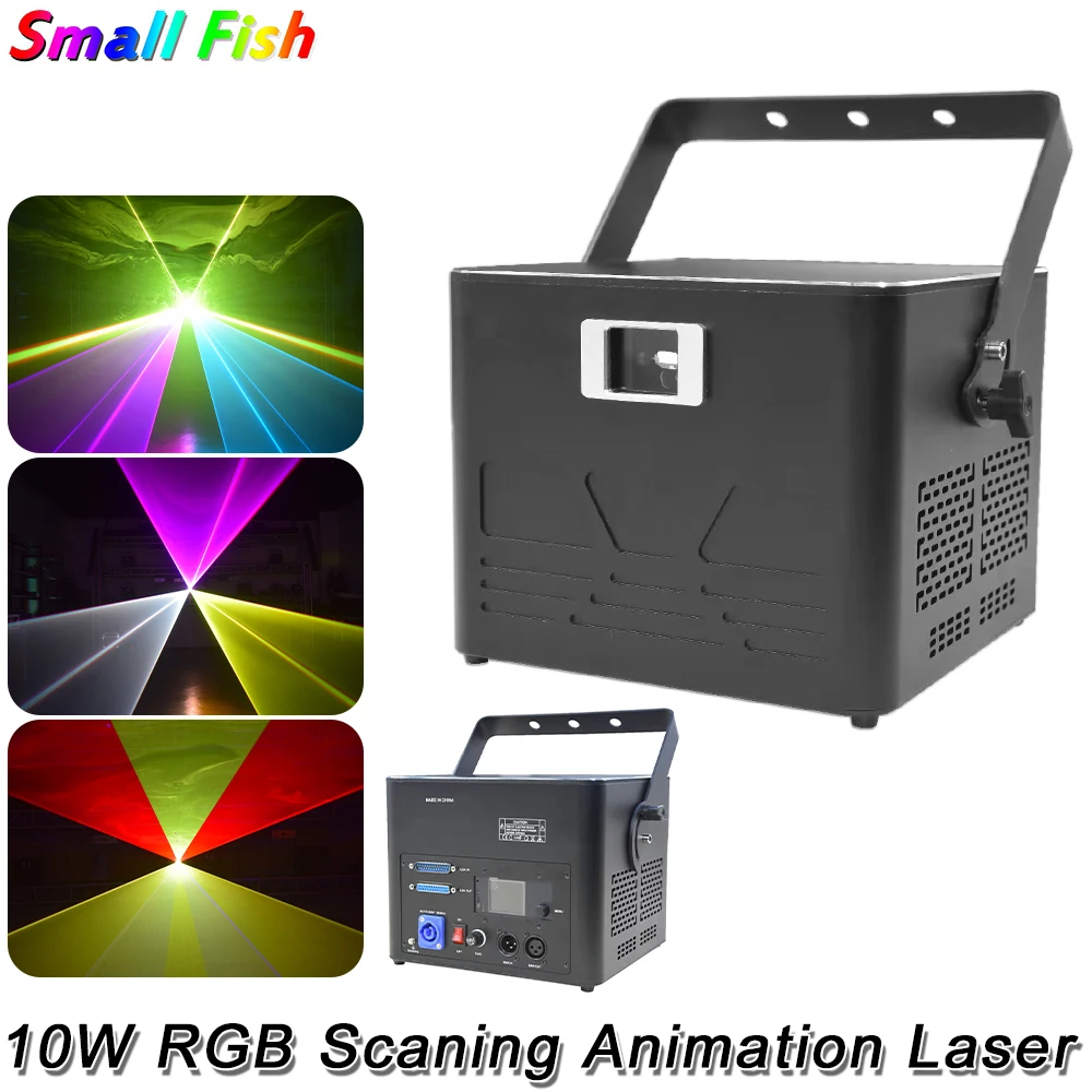 

10W RGB Animation Scaning Laser Projector DMX Stage 30KPSS Laser Effect Lights DJ Disco Christmas Bar Club Full Color Par Light