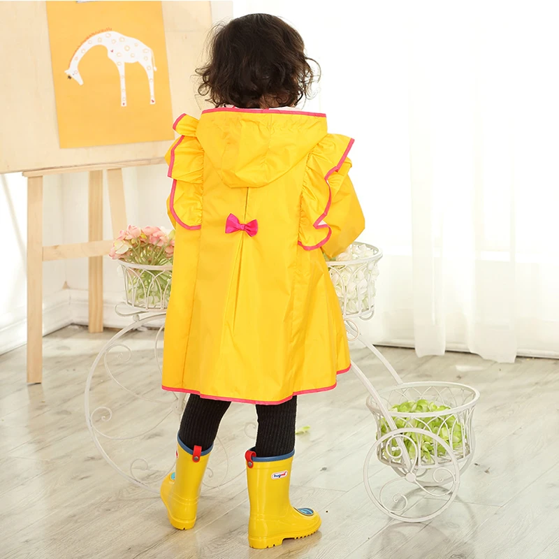 Детский дождевик желтый веселый уличный для девочек плотный водонепроницаемый