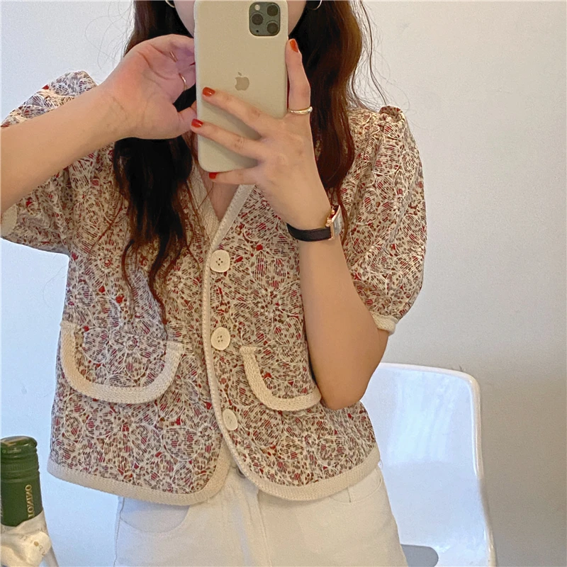 

hook flower western style restoring ancient ways hollow-out pearl small sweet wind cardigan with short sleeves