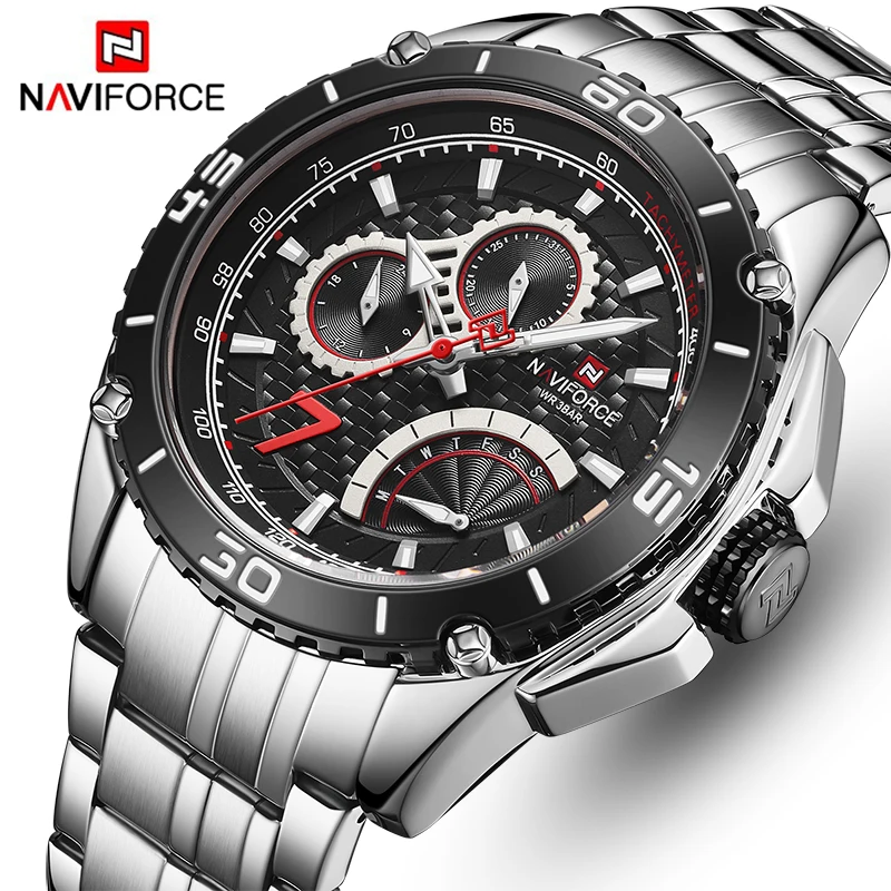 

Часы наручные NAVIFORCE Мужские кварцевые, люксовые Брендовые спортивные с хронографом из нержавеющей стали