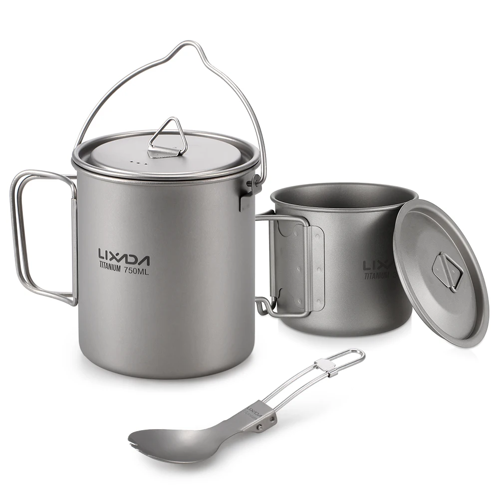 Lixada Titanium Pot кружка для воды с крышкой Ручка Складная ложка вилка наружные кружки