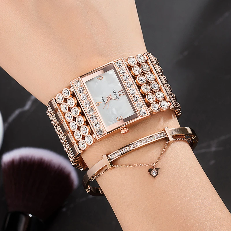 Женские часы розового золота с бриллиантами роскошный браслет ювелирный набор