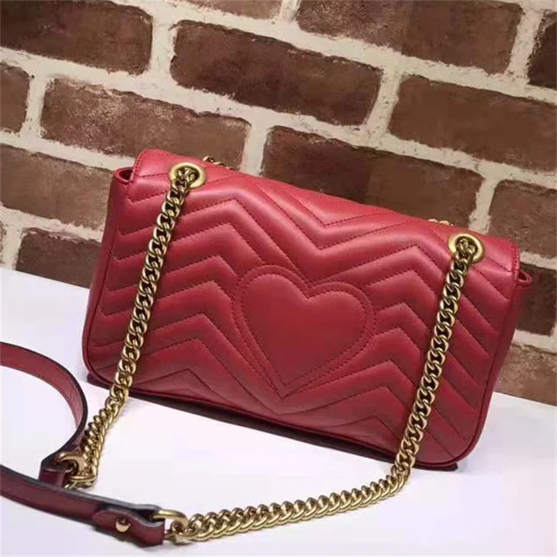 

Luxury Designer GG Marmont Women Handbag Female Messenger Heart-shaped Suture Bag Real Leather Chains Shoulder Crossbody Bags