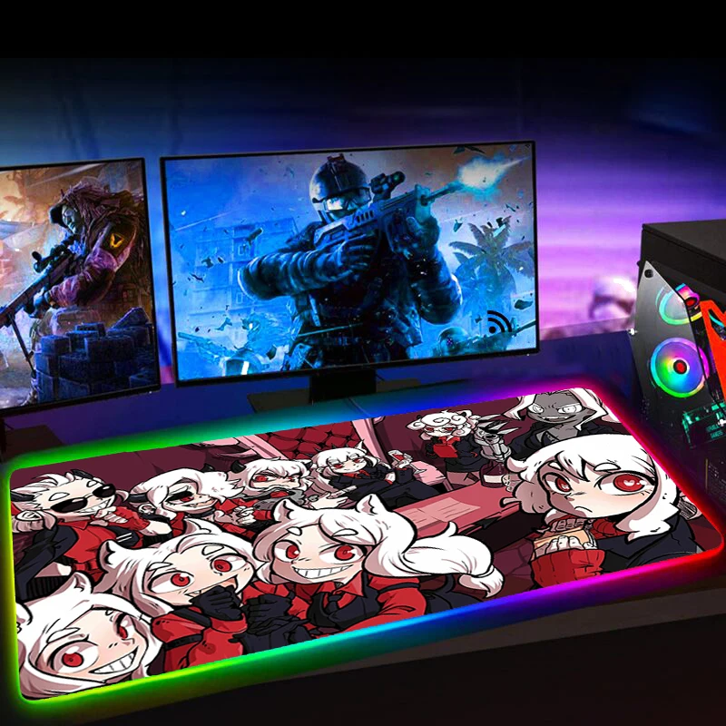 

Helltaker Anime Mouse Pad RGB Laptop Gaming Accessiores Mousepad Mause Pad Rubber No-slip with Backlit Mausepad Mouse Mat 90x30