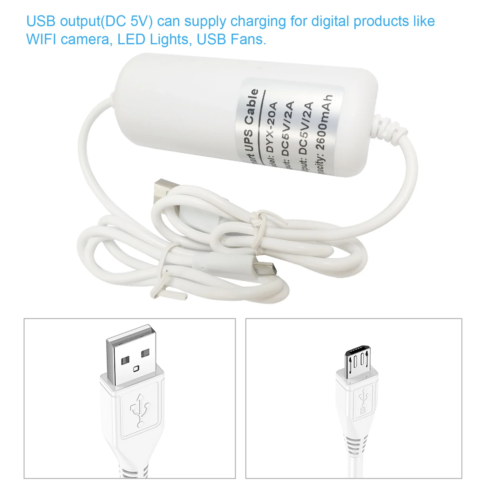 Внешний аккумулятор 2600 мА · ч UPS мАч USB кабель 5 в пост. Тока для Ip-камеры |