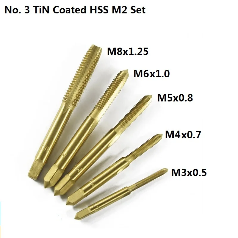 No.3 TiN Set XCAN 5 шт. покрытие HSS M3 M4 M5 M6 M8 метрический кран Набор винтовых головок кран сверло прямая флейта машинный кран - Цвет: No.3 TiN Set