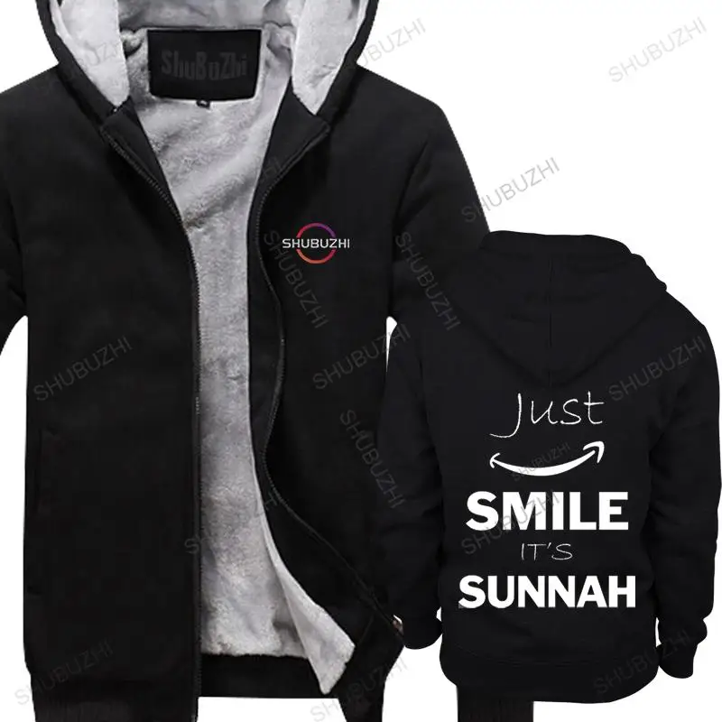 

Just Smile Its Sunnah thick hoodie Arabic Islam Muslim Funny Eid Ramadhan hoodies Top male brand men winter cotton fleece hoody