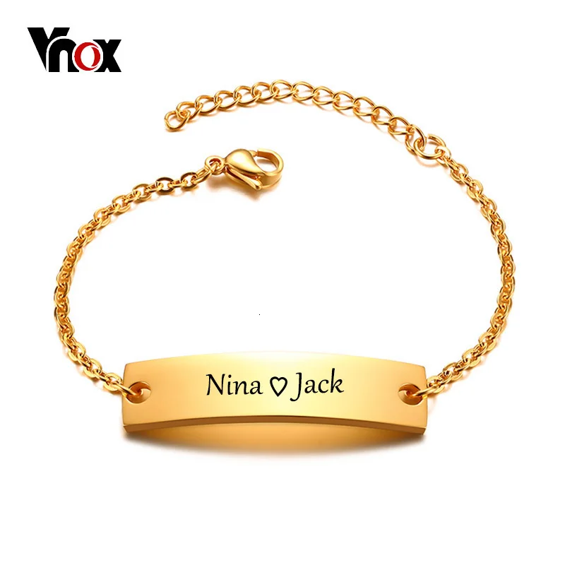 Vnox Бесплатная гравировка ID браслет для женщин Девушка простой классический