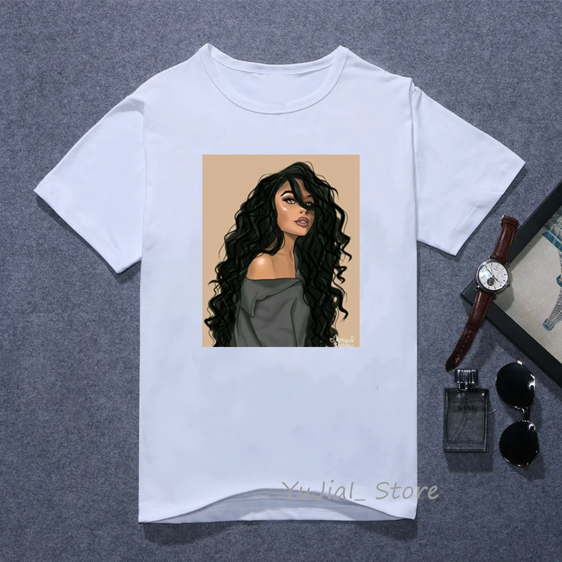 Y101779 Melanin Poppin футболка vogue Футболка женская черная африканская кудрявая волосы девушка футболка с принтом femme harajuku одежда женская футболка Топы - Цвет: Y101779