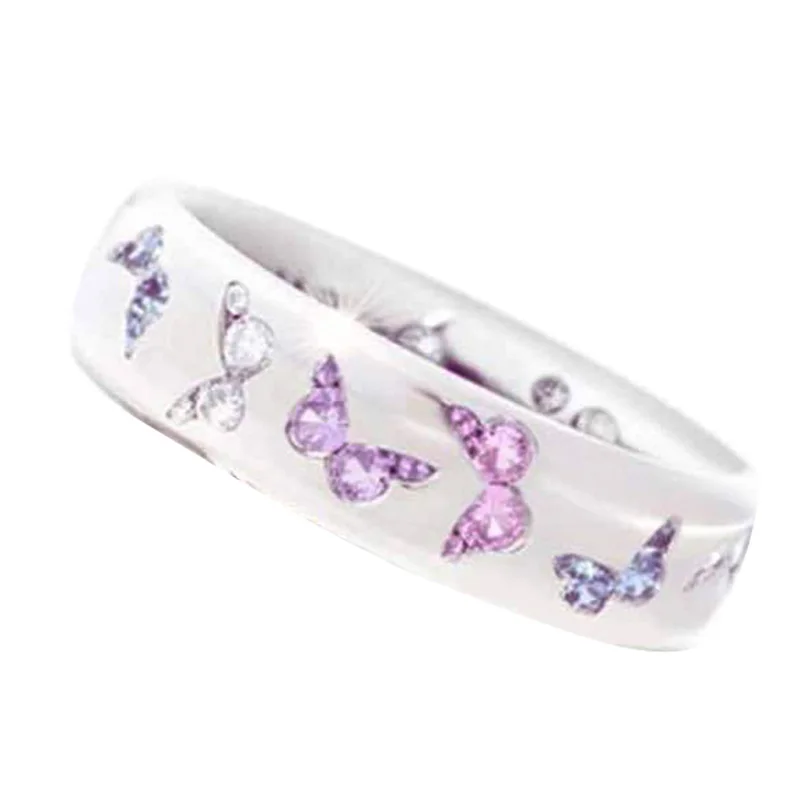 Инкрустированное кристаллом кольцо в виде бабочки разноцветное женское