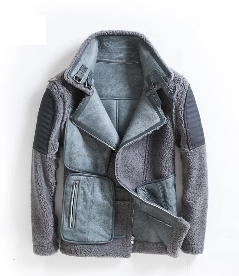 Европейская оригинальная Экологичная мужская кожаная куртка с овечьим мехом
