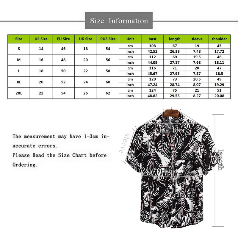 

2021 Summer Fashion Mens Hawaiian Shirt Printed Short Sleeve Big Us Size Hawaii Flower Beach Floral Patterns