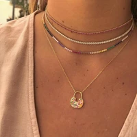 sexy tiny cz tennis chain with luxury rainbow cz colorful charm 355cm choker necklaces iced out bling multilayer women jewelry