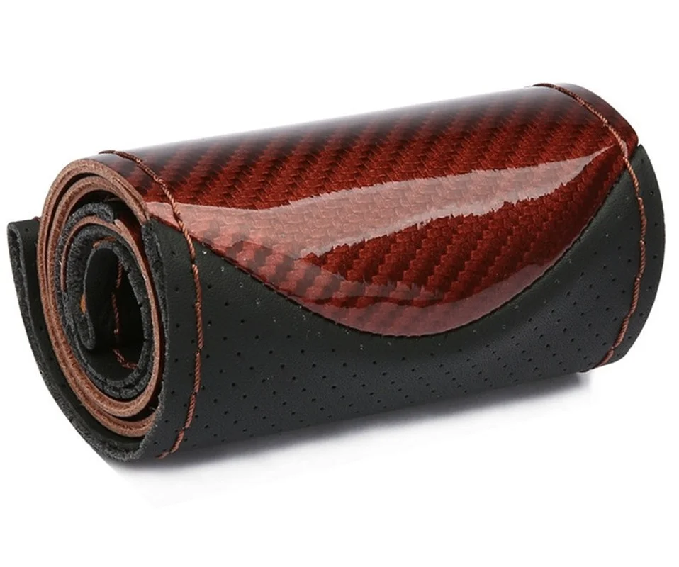 

Universal DIY Steering Wheel Cover Soft Carbon Fiber Leather Braid on The Steering-wheel of Car with Needle and Thread Fun Craft