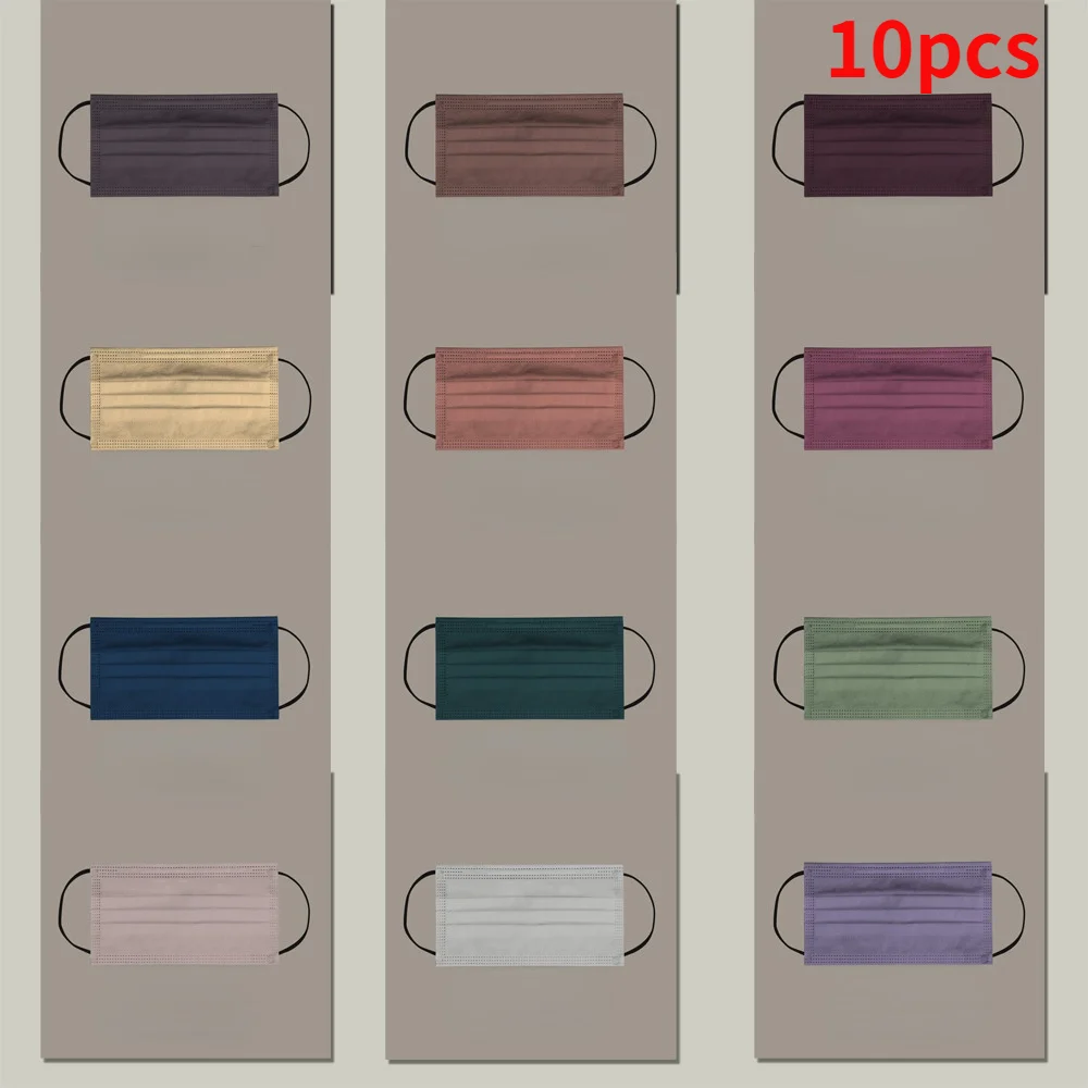 

10PCS Morandi Color Disposable Three-layer Solid Color Mask Earth Color Protective Mask With Meltblown Cloth Color Mask