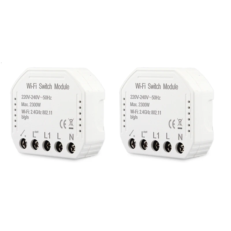 2 Pieces Wifi умные Настенные светильники выключатель модуль 220 в 240 В дистанционное управление 1 банда 1 способ 2 способ переключатель модуль с Alexa Google Home - Цвет: 2 Pieces