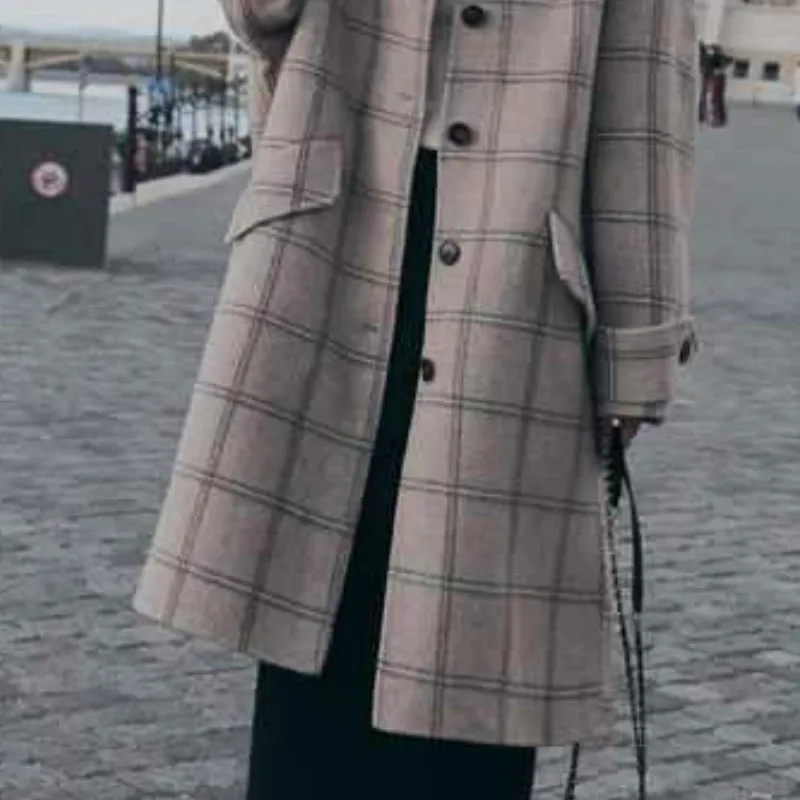 

Wool Blends Women Plaid Vintage Womens Elegant Streetwear Students Fashionable Comfortable Korean Style Delicate All-match Chic