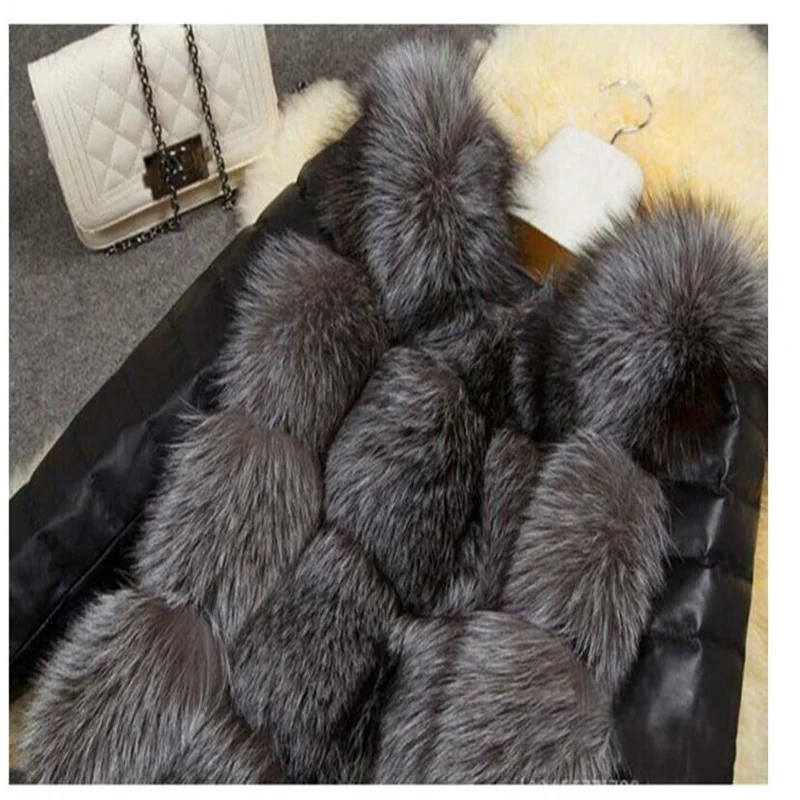 New fur coat womens jackets fox hair stitching PU long sleeve warm autumn winter black casacos de inverno feminino шубка искуств