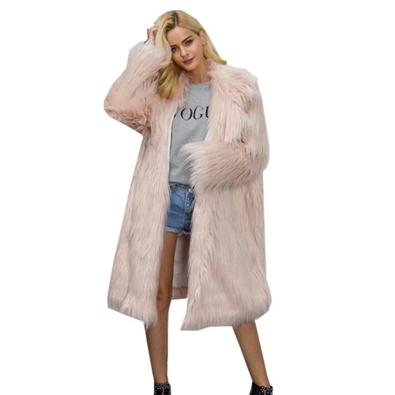 New ladies fur coat womens imitation fox fur long coats European and American large size fashion windbreaker warm jackets pink
