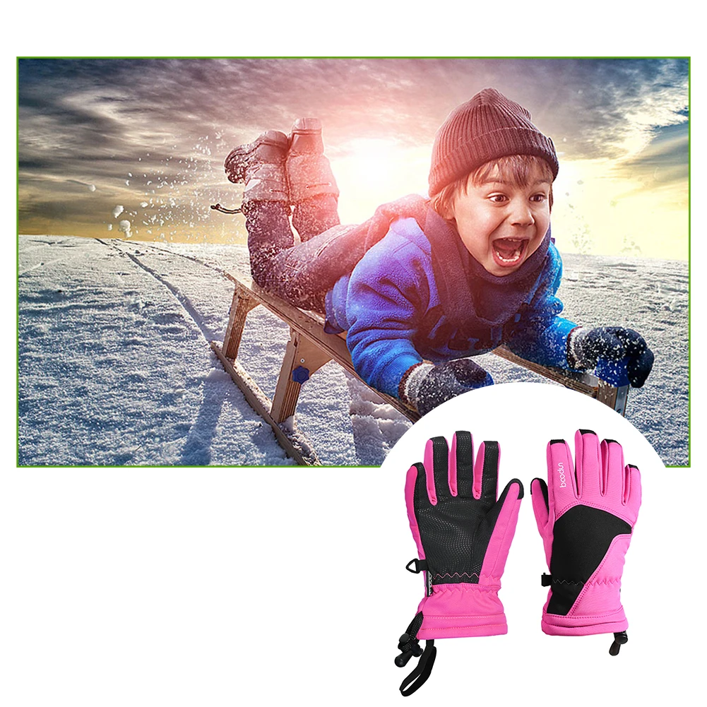 

Kids Ski Gloves Windproof Winter Snowboard Thermal Insulated Winter Snow Gloves For Boys Girls Outdoor Sports Pink Gray Size