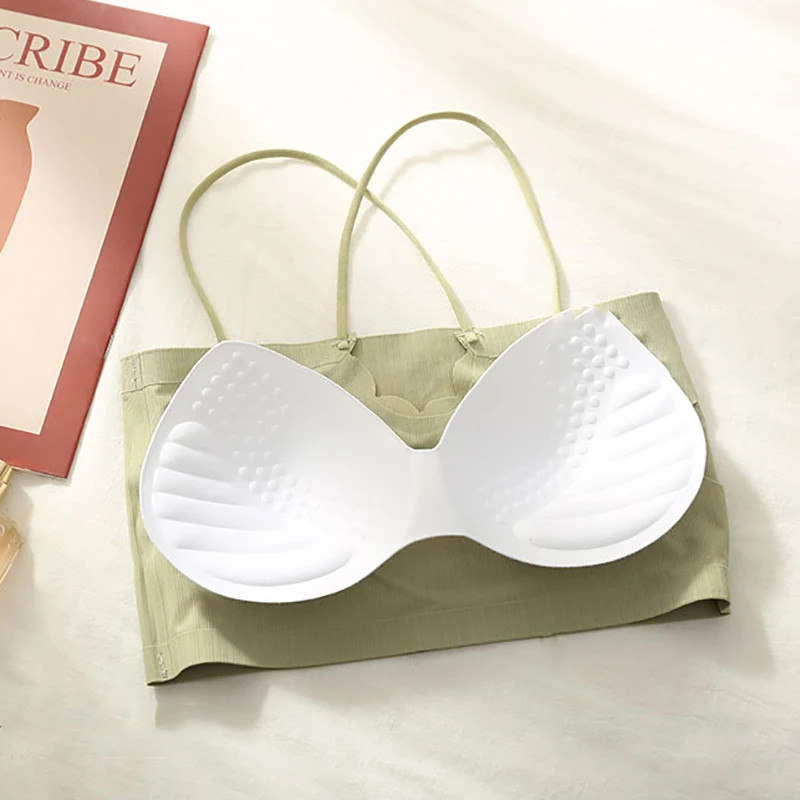 

SALSPOR Seamless One-Piece Tube Top Women Wireless Padded Ice Silk Bra Lingerie Simplicity Cross Sling Underwear