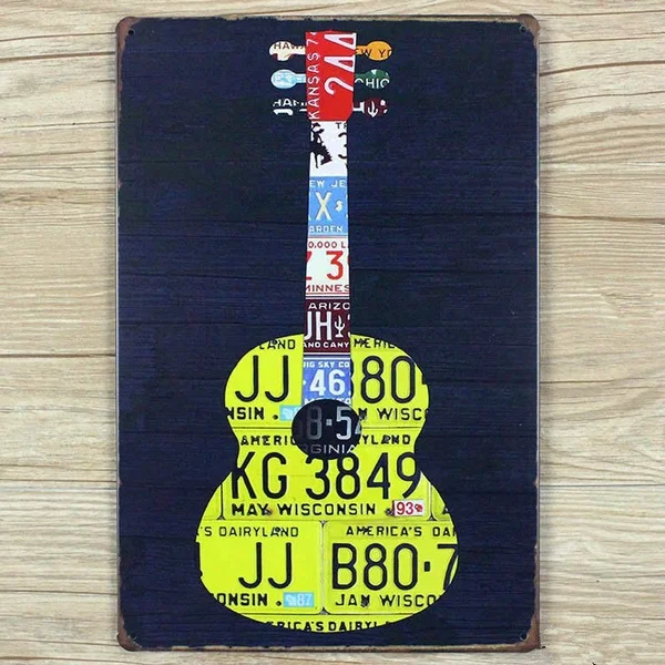 

Guitar and Music Vintage Metal Tin Signs Home Decor Plate Wall Art Craft for Bar