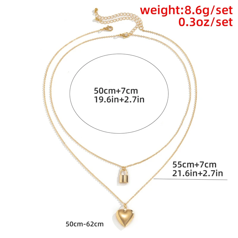 

Ailodo Multilayer Lock Heart Pendant Necklace For Women Simple Fashion Gold Silver Color Statement Necklace Collier Jewelry Gift