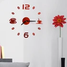 3D зеркальные настенные часы современный дизайн кварцевые настенные часы самоклеящиеся современные бесшумные акриловые художественные аналоговые кухонные DIY кофейные чашки Декор
