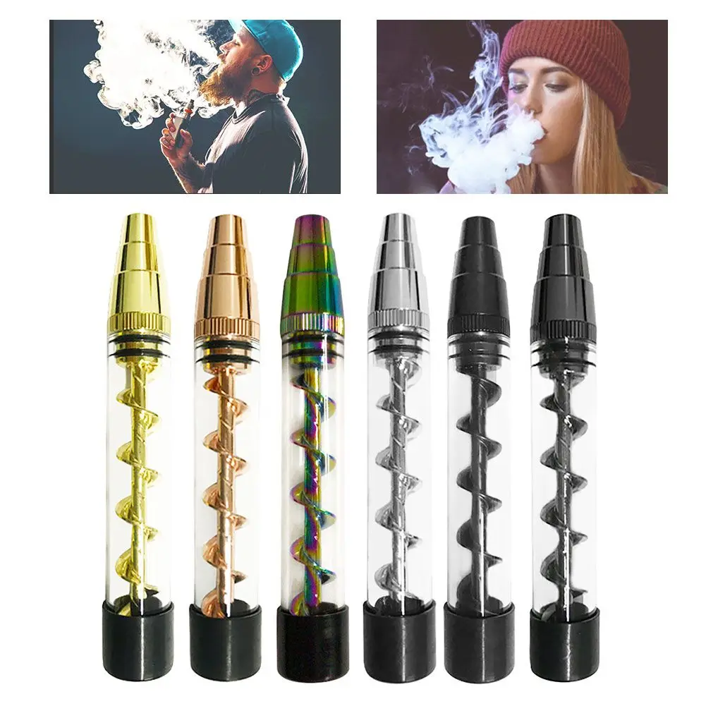 

Portable Smoking Pipe Metal Tip Glass Twisty Dry Herb Atomizer Spiral Orbit Tobacco Smoke Pipe Grinder Weed Drop shipping