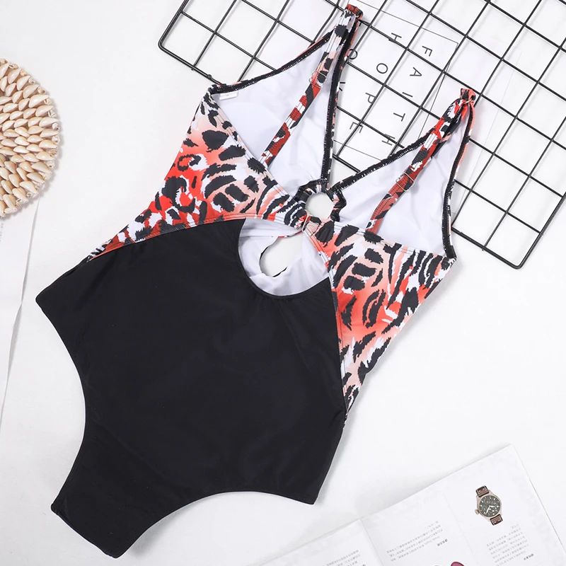 

New Sexy Leopard Printed One Piece Swimsuit Women Swimwear Bandage Monokini Ruffle Bathing Suit Female Beachwear Swimming Suit