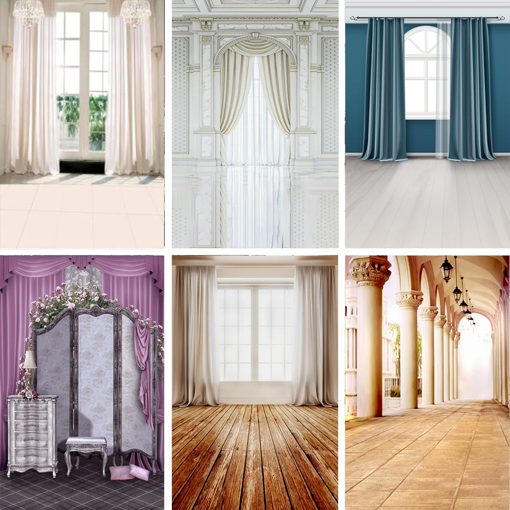 

Laeacco Modern Living Room Window Curtain French Window View Room Party Floor Interior Photography Background Photo Backdrops