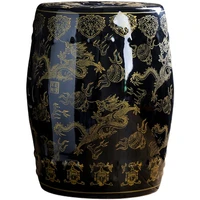 black gold dragon pattern ceramic stool modern chinese changing stool artistic style embroidered round pier antique drum stool