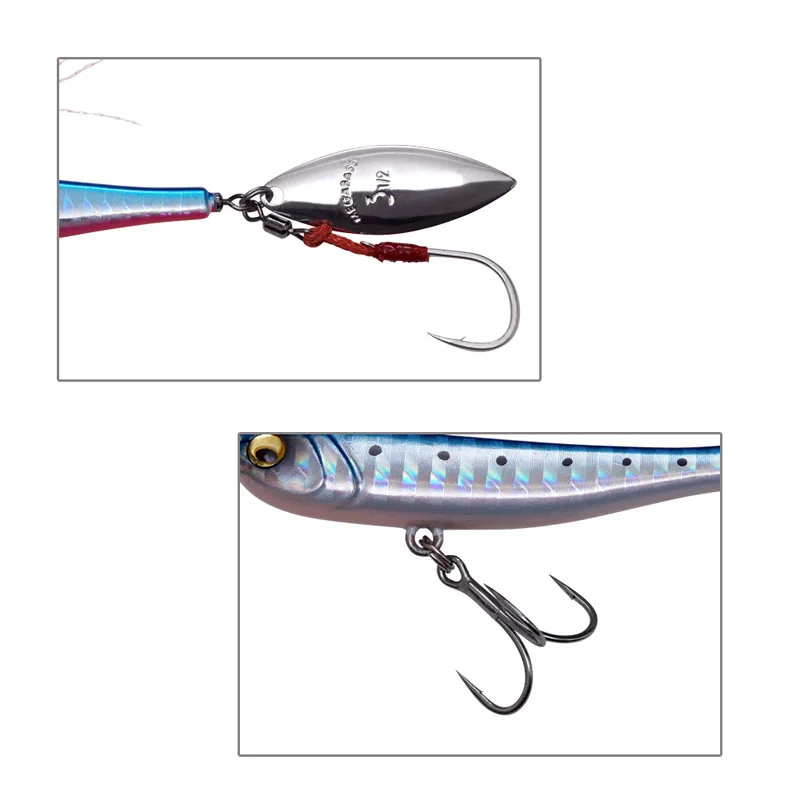 1PCS Metal Spoon Vib Fishing Lure Sequins Spinnerbait 62mm 30g Sinking Vibration Lure with Rotating Spinners 10 Colors