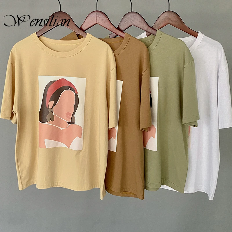 Футболка женская хлопковая с коротким рукавом винтажная тенниска принтом