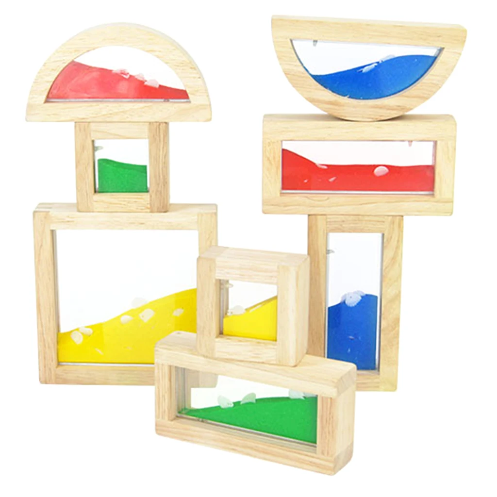 

Wooden Building Blocks for Toddlers Baby Kids 8 Pcs Geometry Sensory Wood Rainbow Stacking Blocks Construction Toys Set