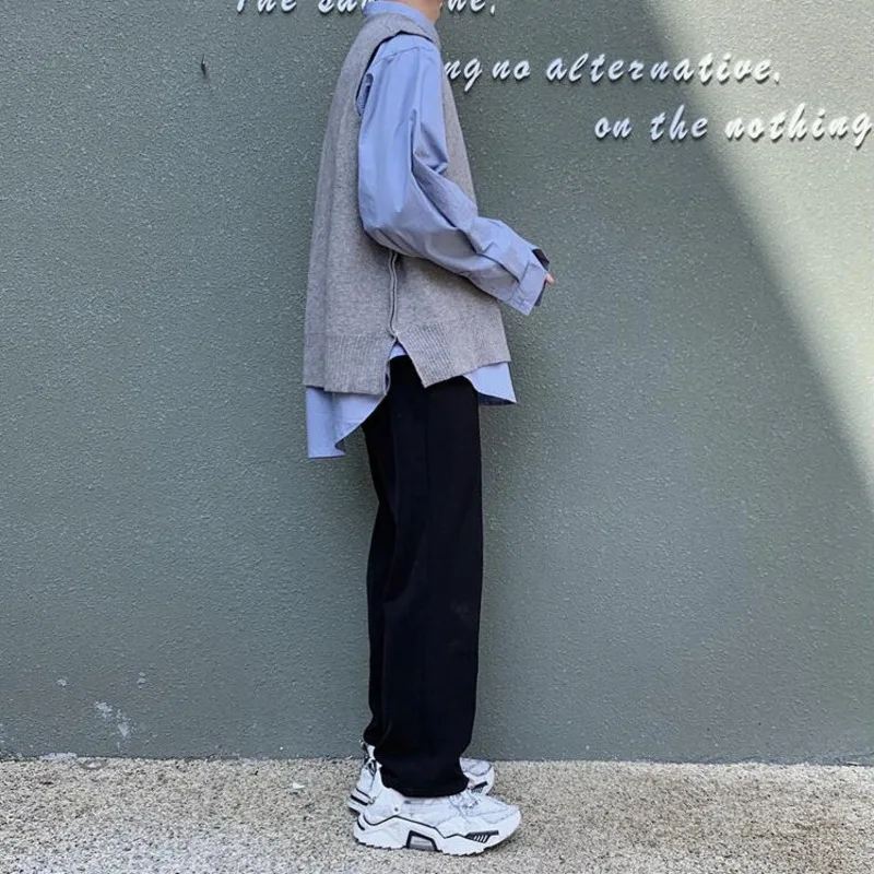 Осенний корейский свитер жилет мужской теплый модный однотонный вязаный пуловер