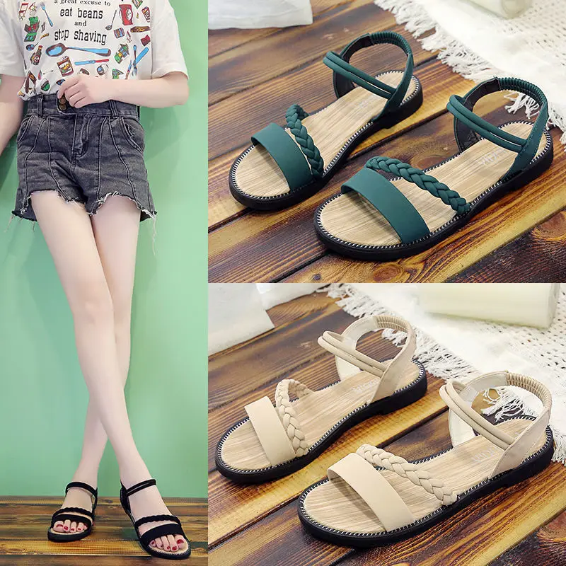 

summer Bohemian Fashion 2021Women Sandals Rhinestone Shoes Flat Open Toe Beach Sandals Women Solid Color Flowers platform Shoes