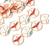 10pcs enamel cute round flat bird pattern charms pendants alloy metal drop oil findings for jewelry making diy necklace bracelet