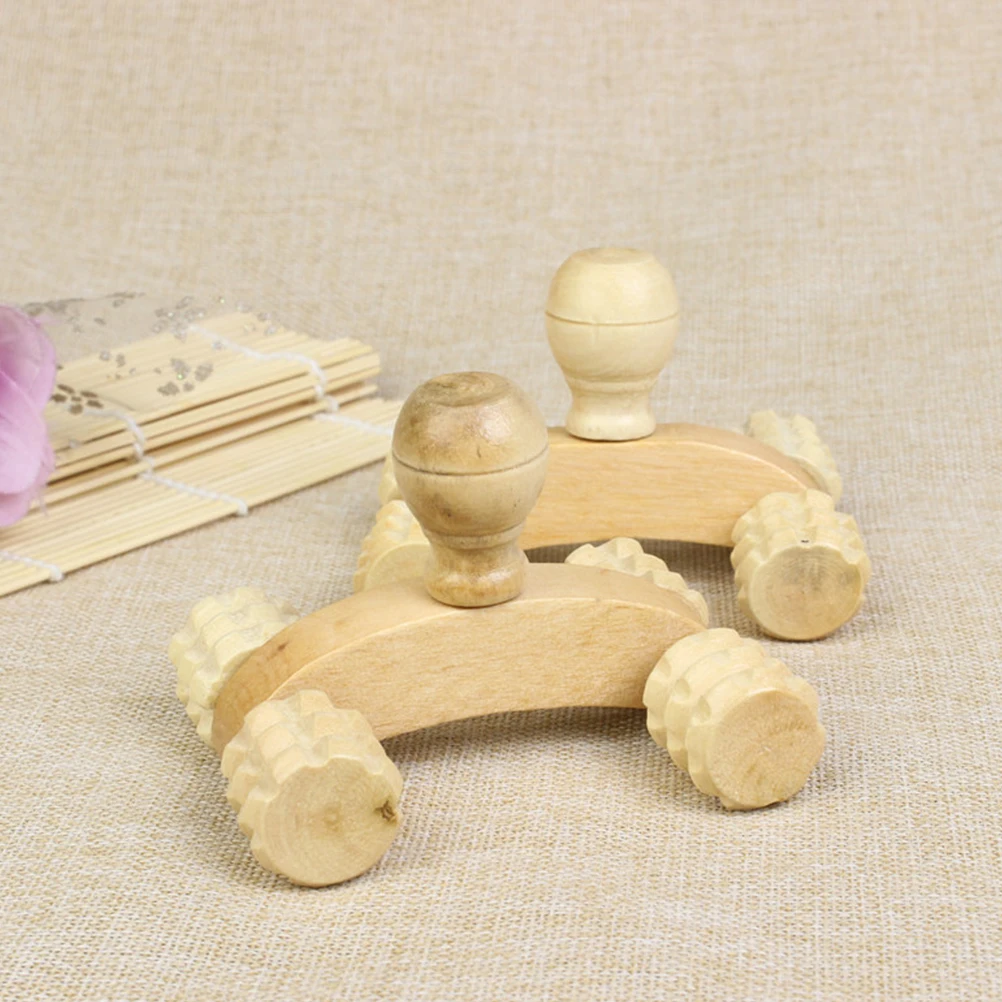 

5pcs Wooden Four-wheel Roller Massager Body Massager for Home Use (Wood color)