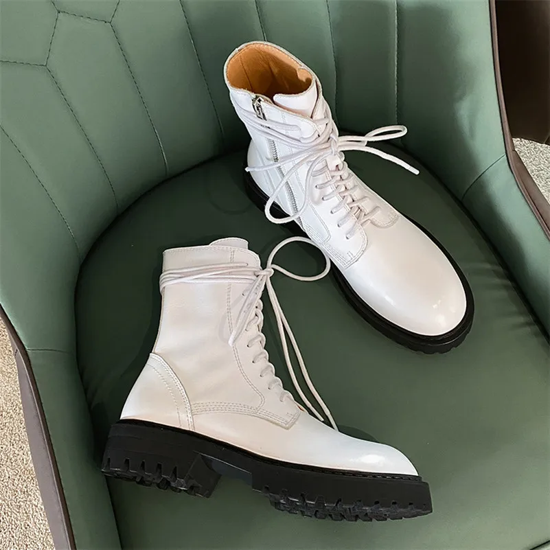 Женские сапоги до середины икры FOREADA черные белые из натуральной кожи на плоской