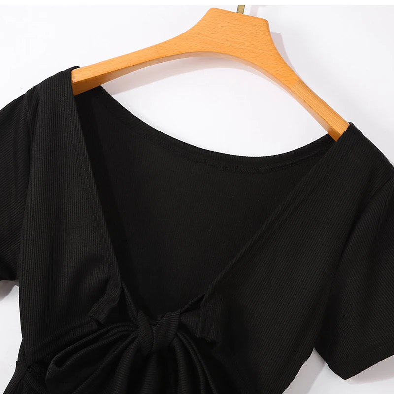 

Sexy Round Collar Back Hollow Summer Dress Women Long Sleeve Backless Bodycon Dress Slim Sexy Package Hip Dresses