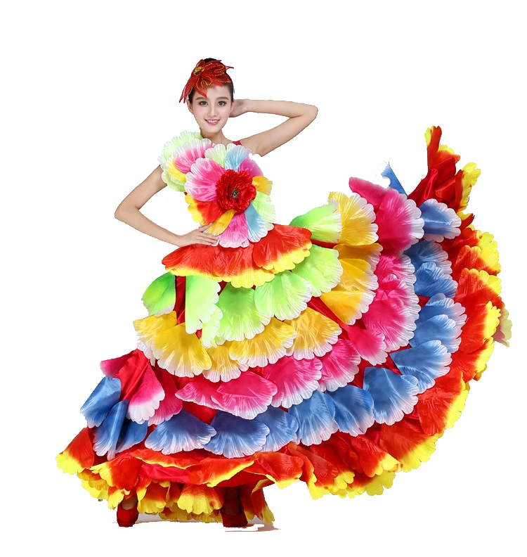 Фламенко для танцев на заказ испанское платье юбка с лепестками цветов Одежда