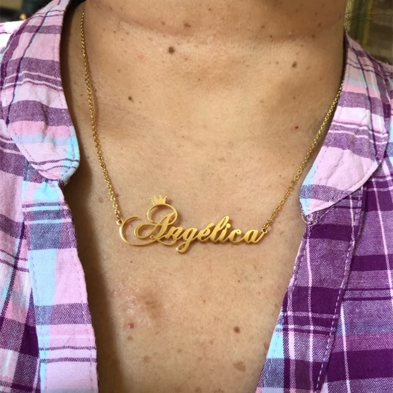 

Custom Crown Name Necklace Personalized Jewelry Silver Rose Gold Stainless Steel Nameplate Choker Necklace Women Christmas Gifts
