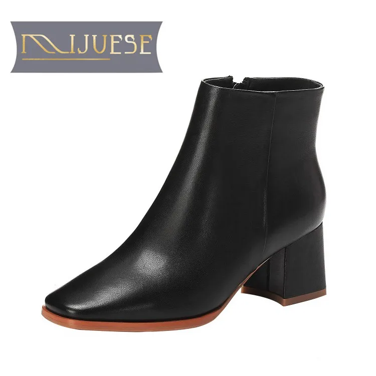 MLJUESE/женские ботильоны из коровьей кожи на молнии серого цвета с квадратным