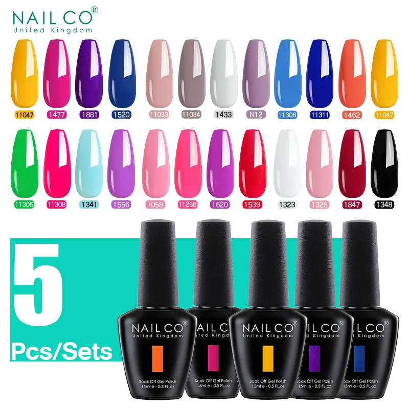 

NAILCO 5 шт. набор цветов УФ гель лак для ногтей и светодиодные полуперманентные покрытые лаком ногти товары для рукоделия для профессионалов все для маникюра